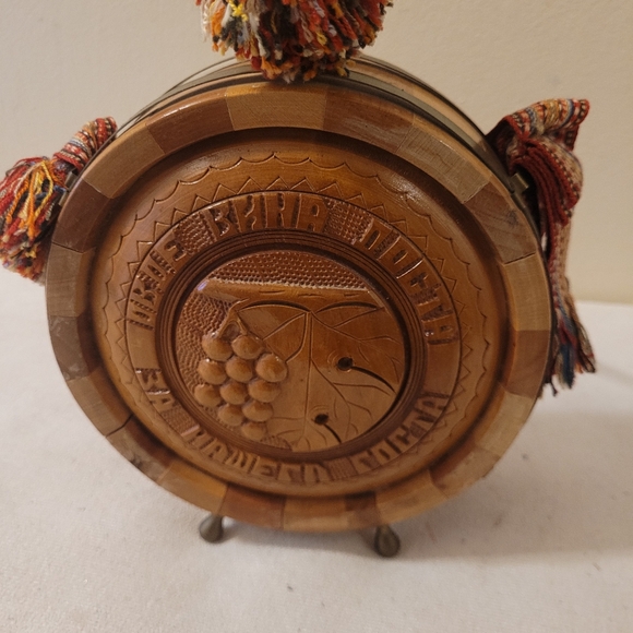 Vintage Wooden Flask Drinking Vessel Antique Hand Carved Wooden Flask w/Strap - Picture 3 of 16